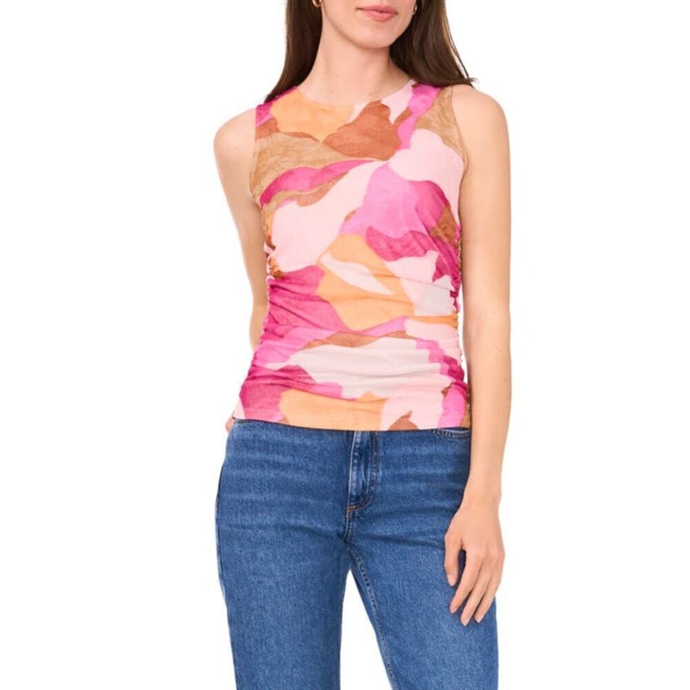 Halogen side ruched sleeveless top sz small multicolor
